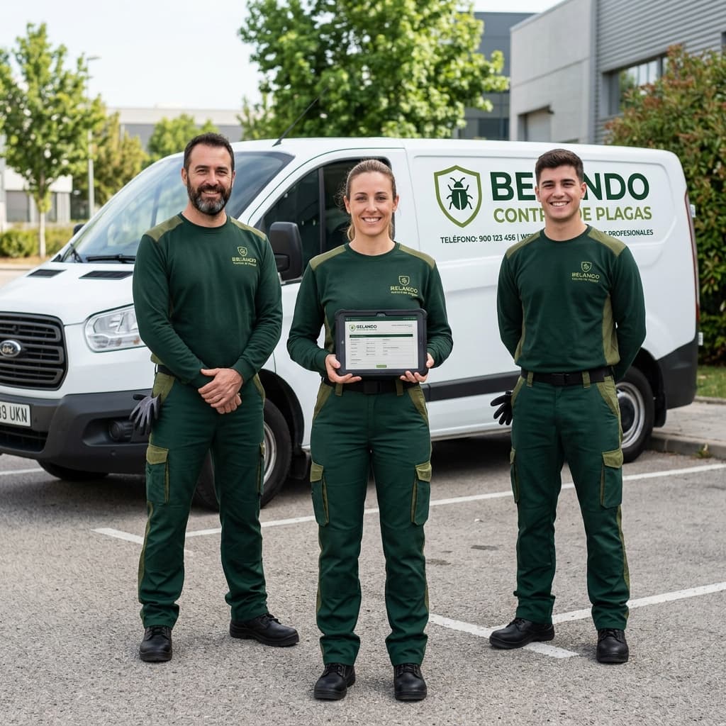 Equipo de técnicos de Belando con su flota de vehículos